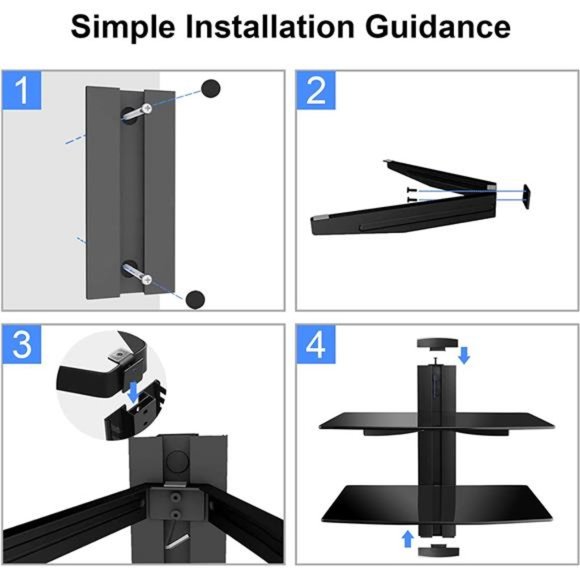 Speaker Mount, Floating Glass Shelf Wall Mount Bracket for DVD Players/Cable Box - Picture 6 of 6